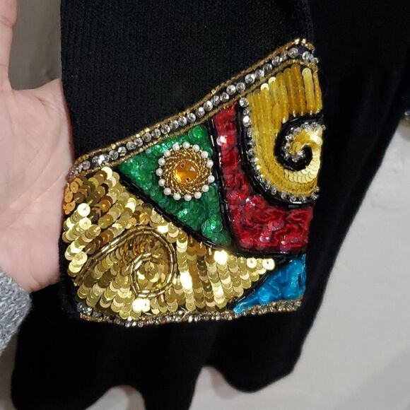 Vintage 1980s Pat Sandler For Wellmore Knit Dress with Sequins Beading Size M - Picture 6 of 16